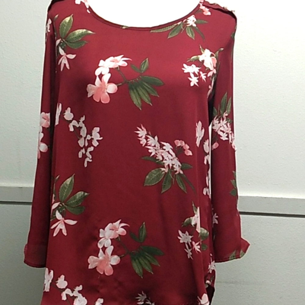 Red floral blouse
